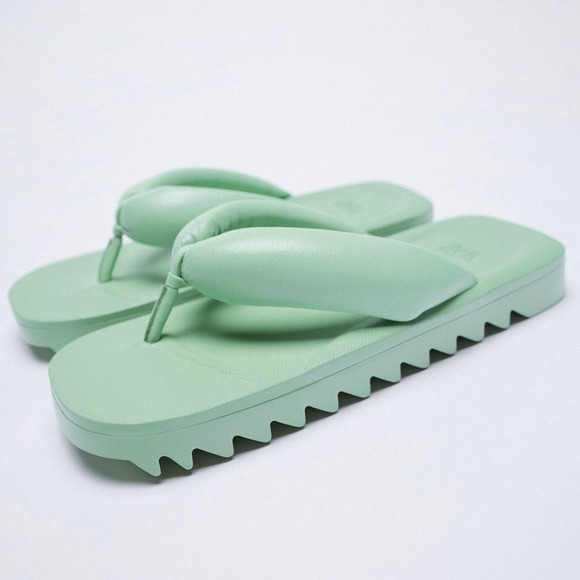 ZARA PADDED LEATHER SANDALS MINT GREEN 8/9 - Picture 2 of 12